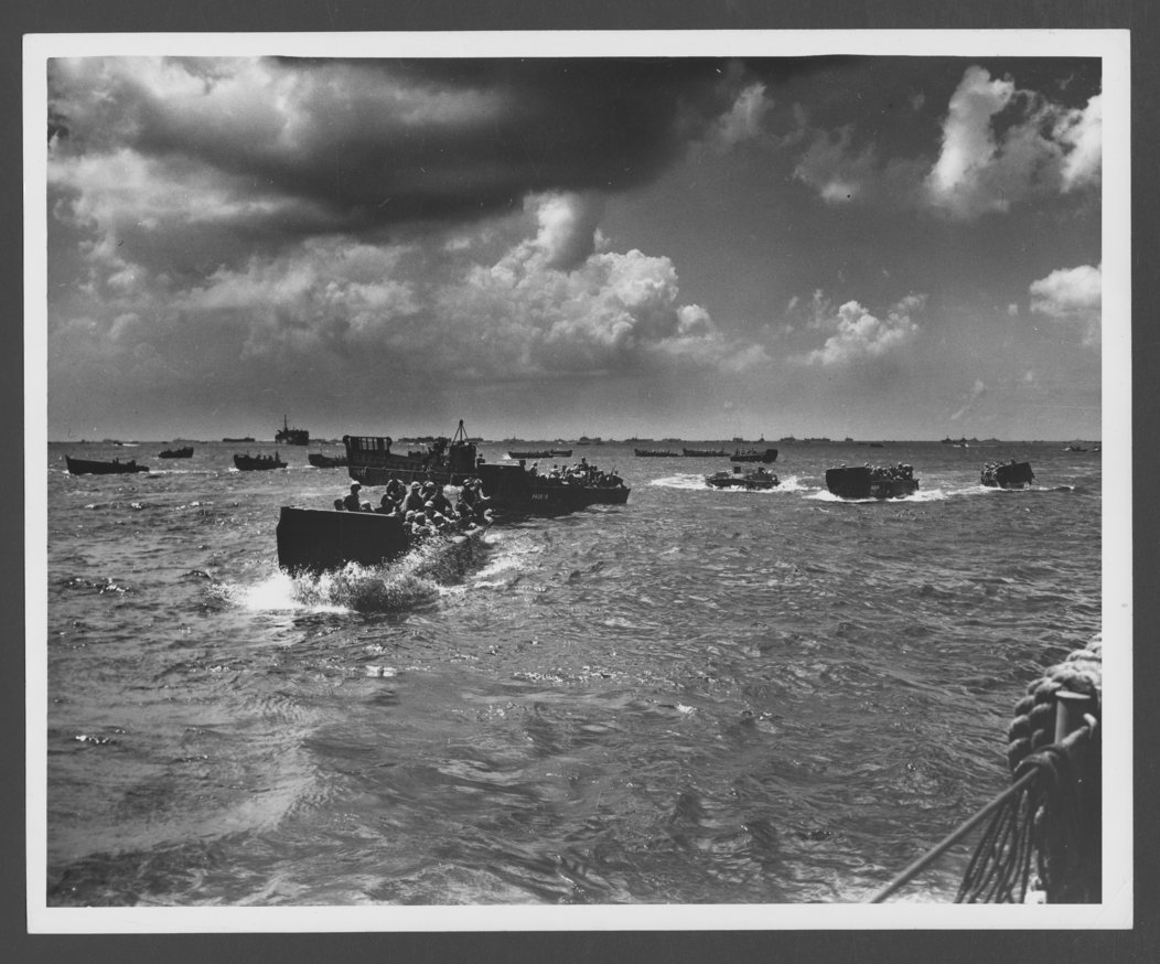 Coast Guard landing craft deployed from transports, such as the Cavalier, for the amphibious invasion of Saipan. (Coast Guard photo)