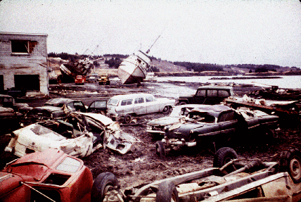 7.	The tsunami caused by the 1964 Earthquake was very destructive to waterfront towns such as Kodiak, Alaska. (U.S. Geodetic Survey)