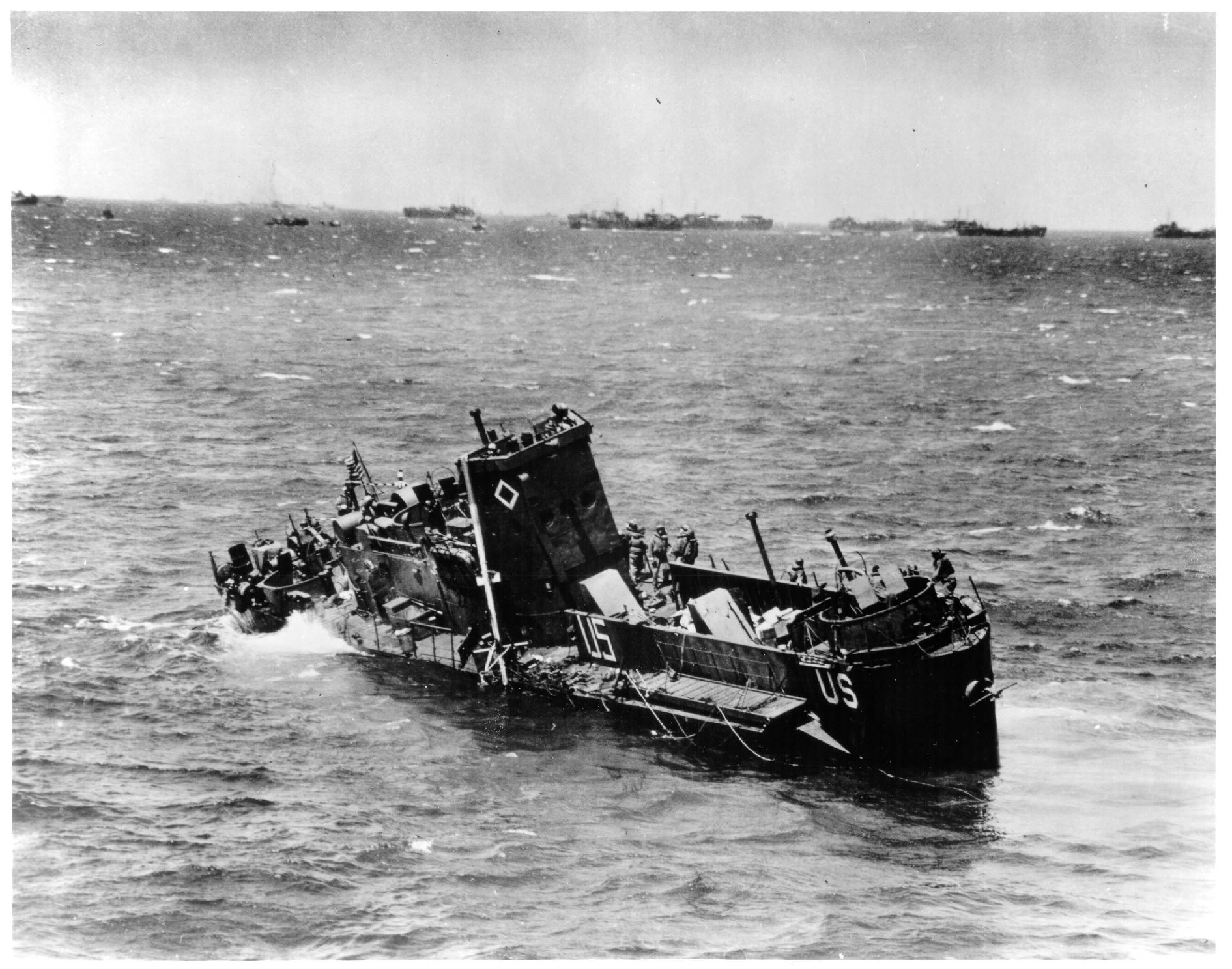 LCI 85 just before it left the surface on its journey to the seafloor. (U.S. Coast Guard)