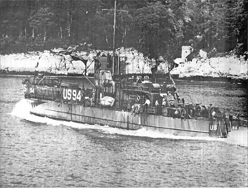 Faded image of LCI-94 underway in English waters prior to the D-Day landings. (U.S. Coast Guard)
