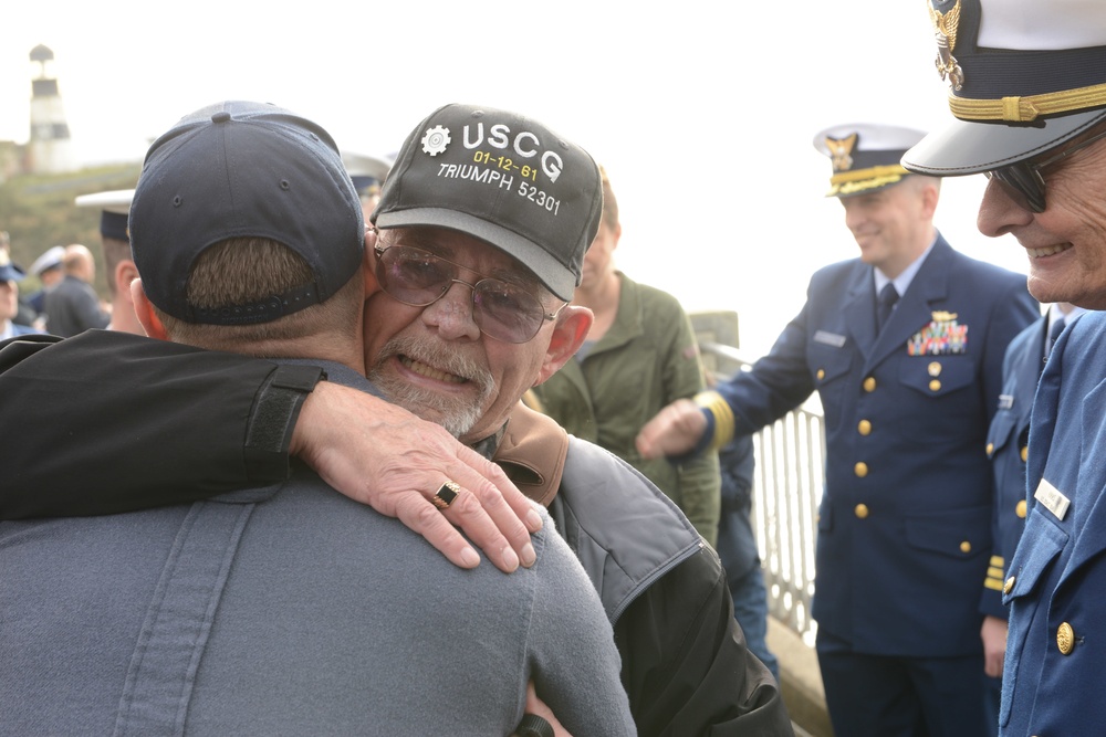 Lone survivor of the 52-foot Triumph, Gordon Huggins attends an anniversary memorial service in 2018. (U.S. Coast Guard)