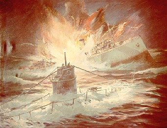 Painting by famed marine artist John D. Wisinski depicting Tampa’s sinking by UB-91. (U.S. Coast Guard)