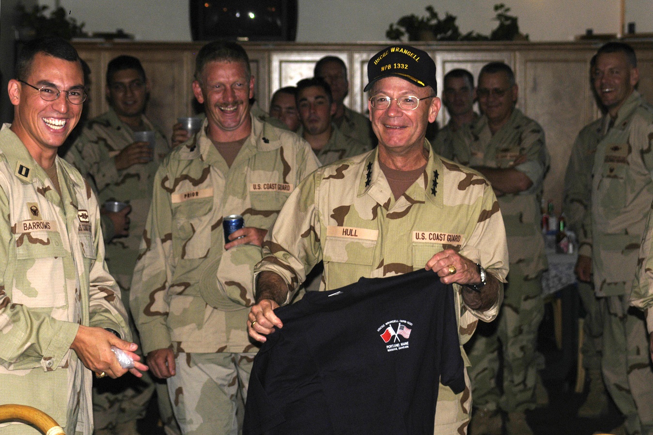 Atlantic Area commander, Vice Adm. James Hull, visits Patrol Forces Southwest Asia (PATFORSWA) in 2003, during its first year of operation. (U.S. Coast Guard)