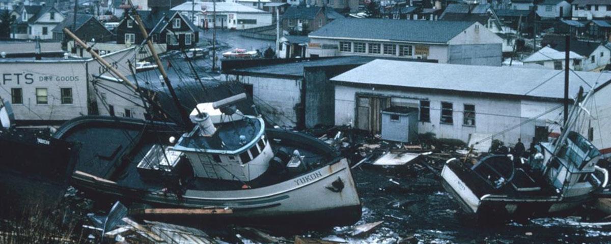 8.	The devastation of the tsunami caused by the 1964 Earthquake  in Coastal Alaska. (NOAA)