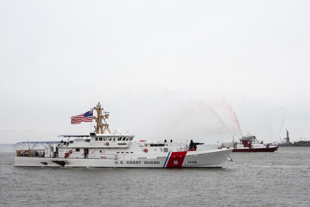 A new Fast Response Cutter in New York Harbor during the FRC Danz naming ceremony in November 2019. (U.S. Coast Guard photo by Petty Officer 3rd Class John Hightower)