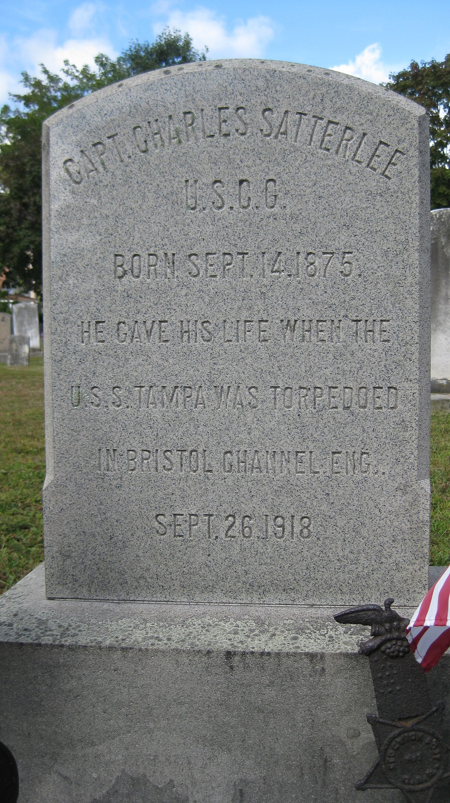 Captain Satterlee’s mortal remains were never recovered; however, a memorial marker was placed at Gales Ferry Cemetery in his hometown of New London, Connecticut. (Find-a-Grave)