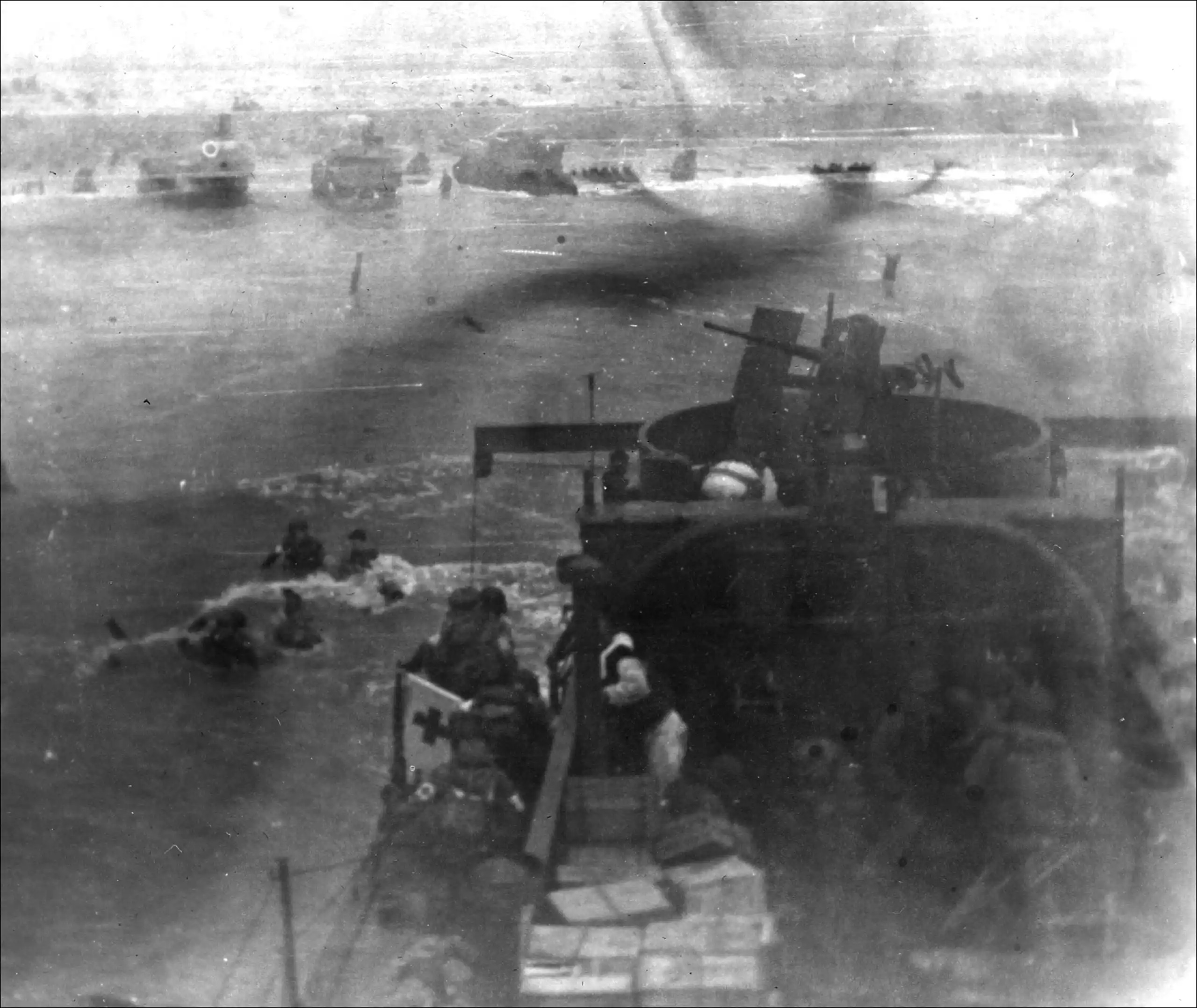 9.	Rare image of LCI-94 approaching the beaches to disembark troops on D-Day. (National World War II Museum)