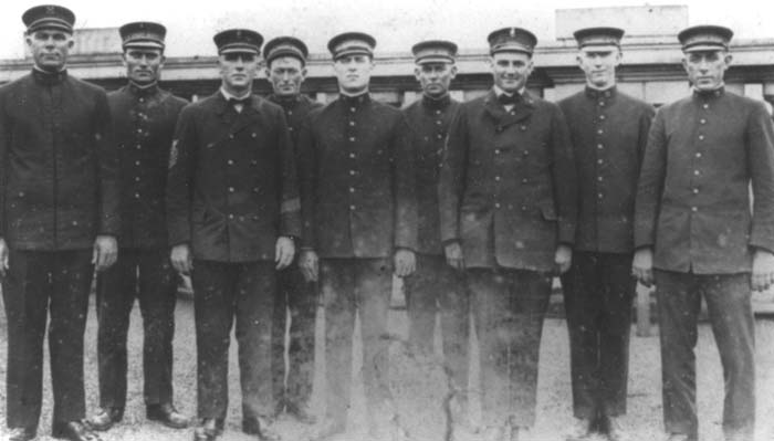 9.	Members of the Chicamacomico Coast Guard Station crew, with Chief John Midgett standing on left. (Coast Guard Collection)