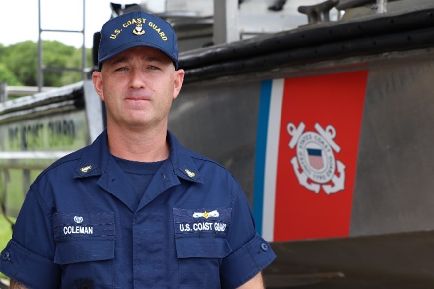 Chief Petty Officer Raymond K. Coleman, a boatswain’s mate assigned to Aids to Navigation Team Fort Lauderdale, Florida received the Master Chief Petty Officer McShan Inspirational Leadership Award in July 2021 U.S. Coast Guard photo.