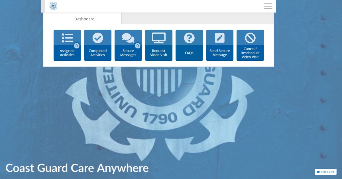 Screenshot of Coast Guard Care Anywhere, the new telehealth option for members