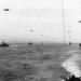 The U.S. Coast Guard-manned Flotilla 10 LCIs cross the English Channel to Normandy equipped with barrage balloons to protect against air attack. (U.S. Coast Guard