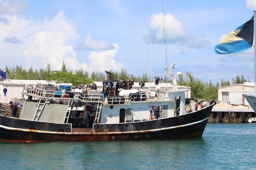 Coast Guard watchstanders and the Royal Bahamas Defence Force crew interdict two Dominican Republic-flagged ships illegally fishing off Diamond Point, Great Bahama Bank Sept. 17, 2020. Watchstanders from the Coast Guard's Operation Bahamas and Turks and Caicos operation center coordinated with RBDF crews to board two commercial fishing vessels, El Ship and Angel Gabriel, which had 83 fishermen aboard. (Photo courtesy of Royal Bahamas Defence Forces)