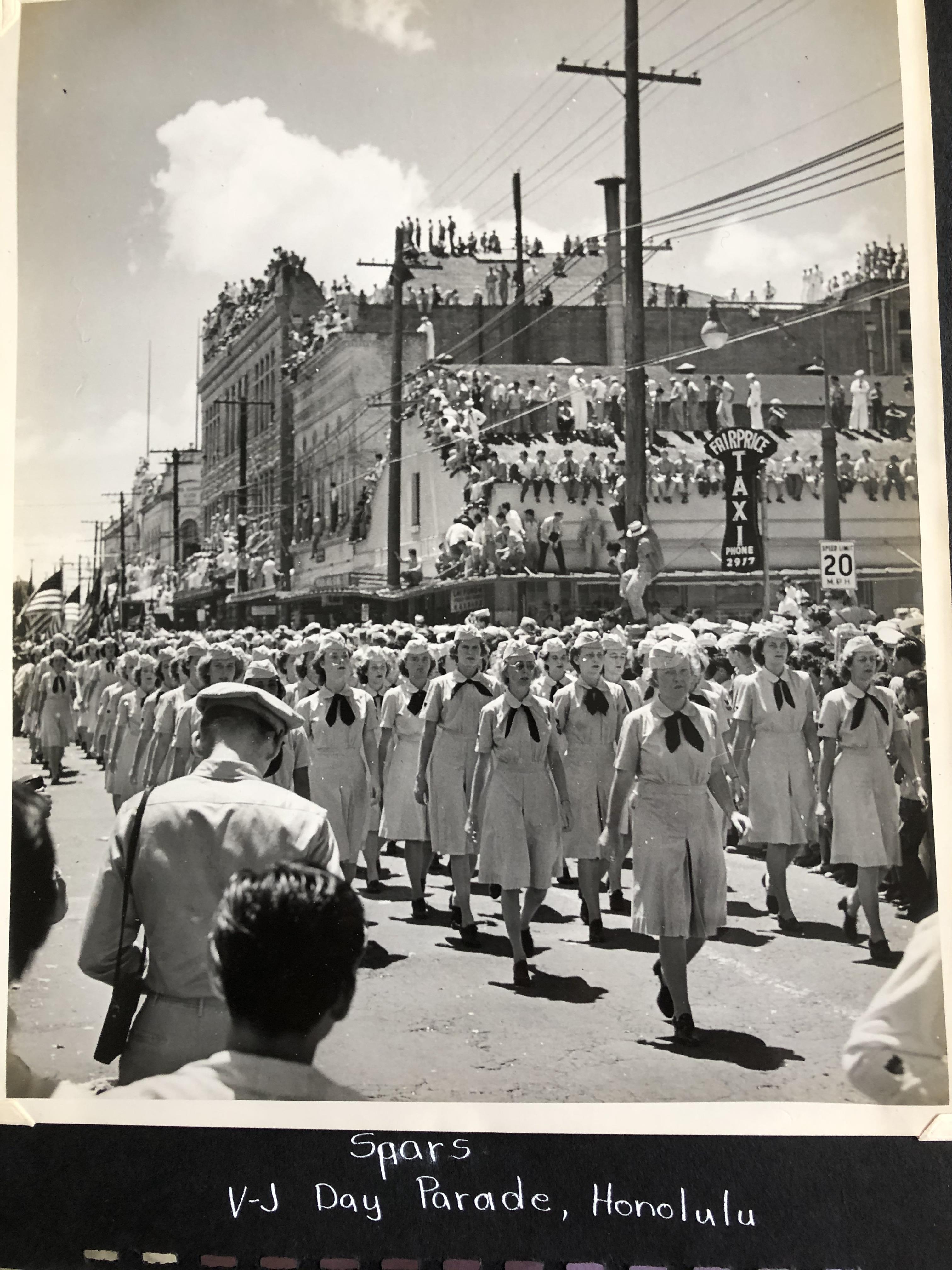 9.	Coast Guard SPARS marching in formation as part of Honolulu’s V-J (Victory over Japan) Day Parade. (Courtesy of family)