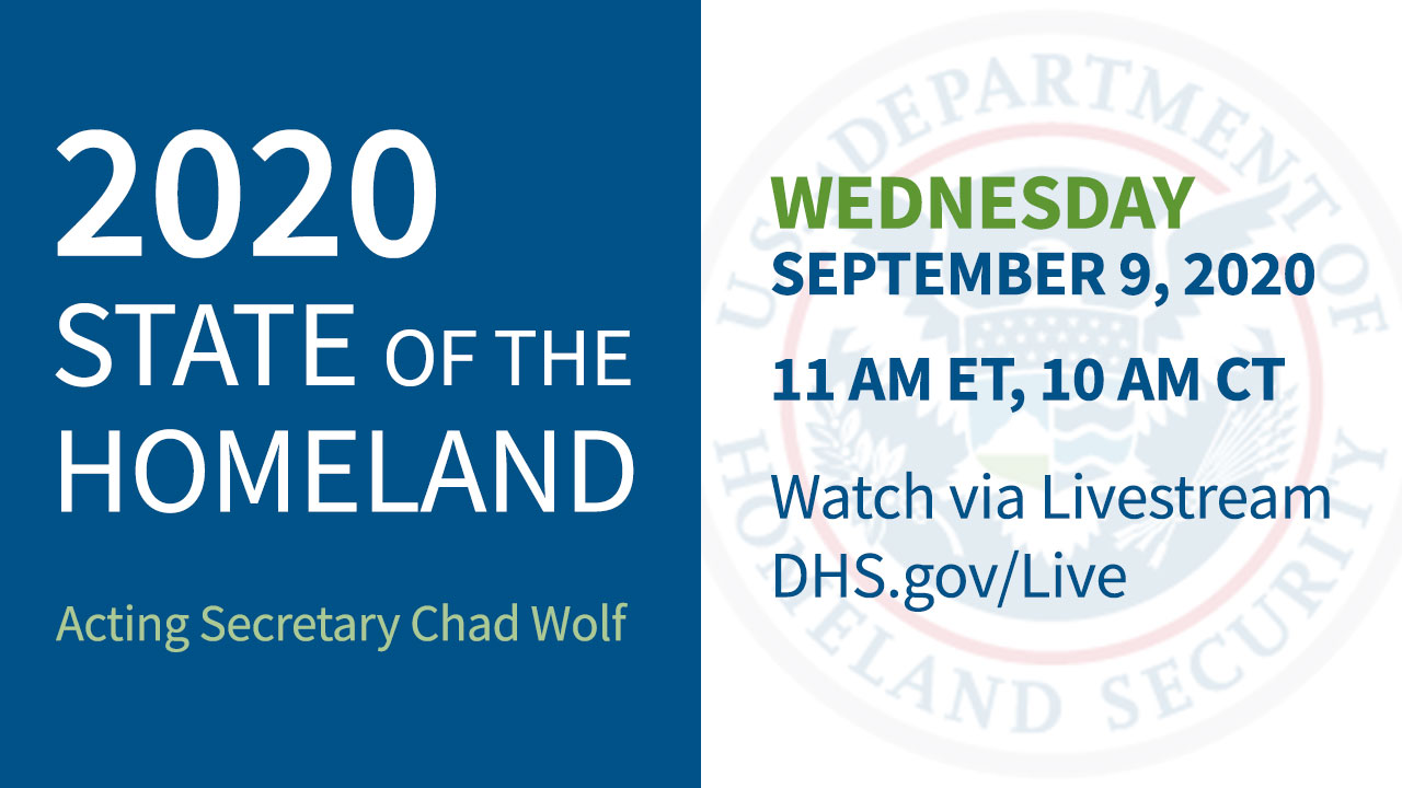 2020 State of the Homeland invite. Wednesday September 9 2020 11 AM ET.