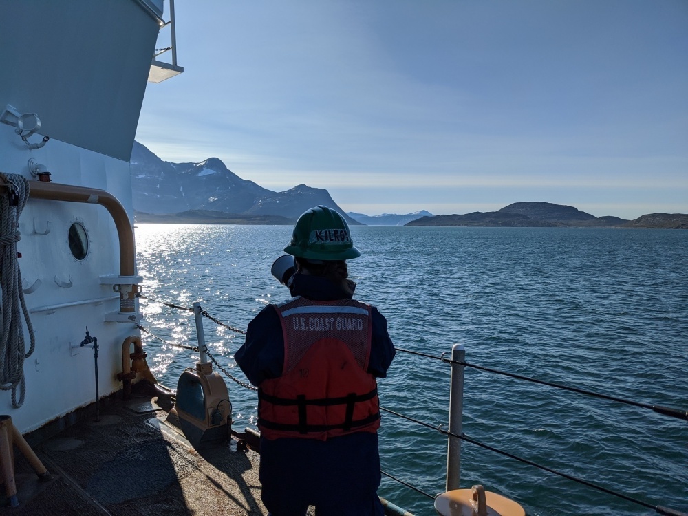 Seaman Katlin Kilroy takes photos of Arctic operations off Greenland while aboard USCGC Campbell (WMEC 909) on Aug. 13, 2020. Kilroy spent about 85 days covering Arctic operations split between cutters Tahoma and Campbell. (U.S. Coast Guard photo)