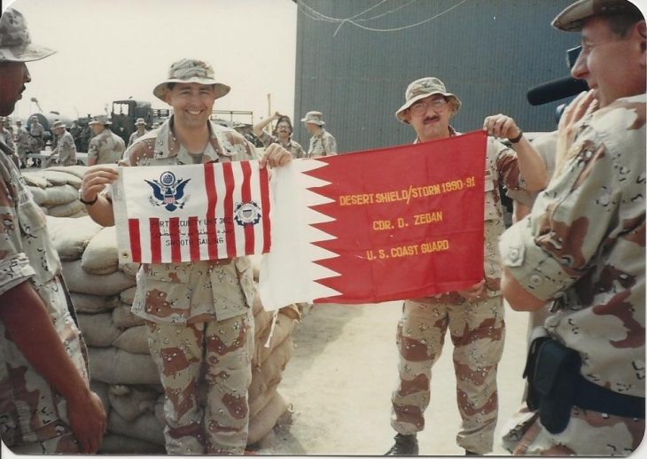 Coast Guard Veteran Dan Zedan (left) took command of Port Security Unit 302 two months after he arrived in the Middle East.