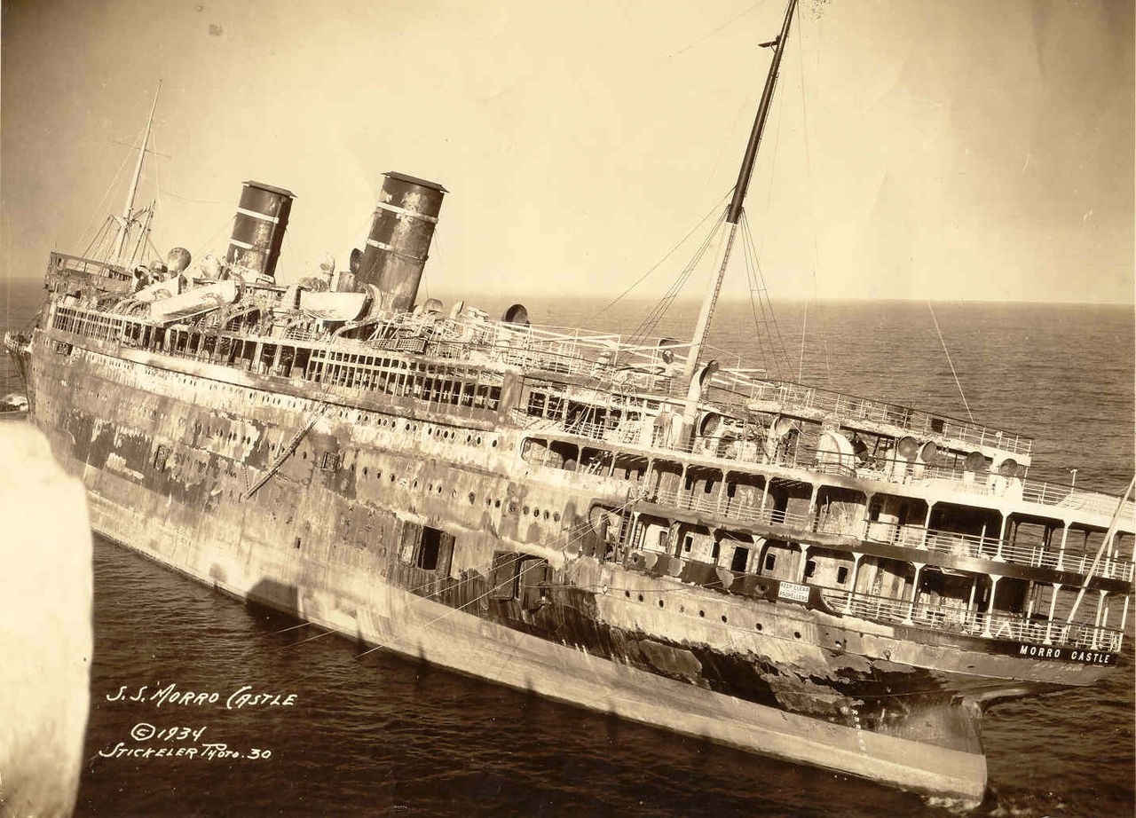 10.	The burned-out hulk of the Morro Castle sitting on the beach at Asbury Park, New Jersey. (Wikipedia)